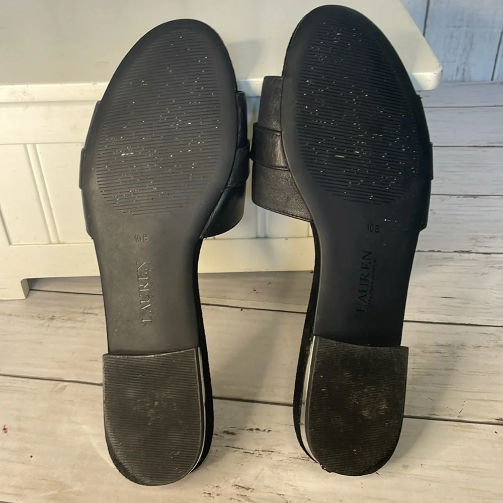 Lauren Ralph Lauren Davan Black Slide Sandal with LRL Silver Signature B…